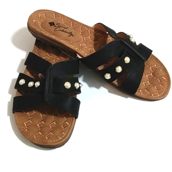 SECRET CELEBRITY BLACK AND PEARL SANDALS SIZE 10 NWT - Picture 2 of 10